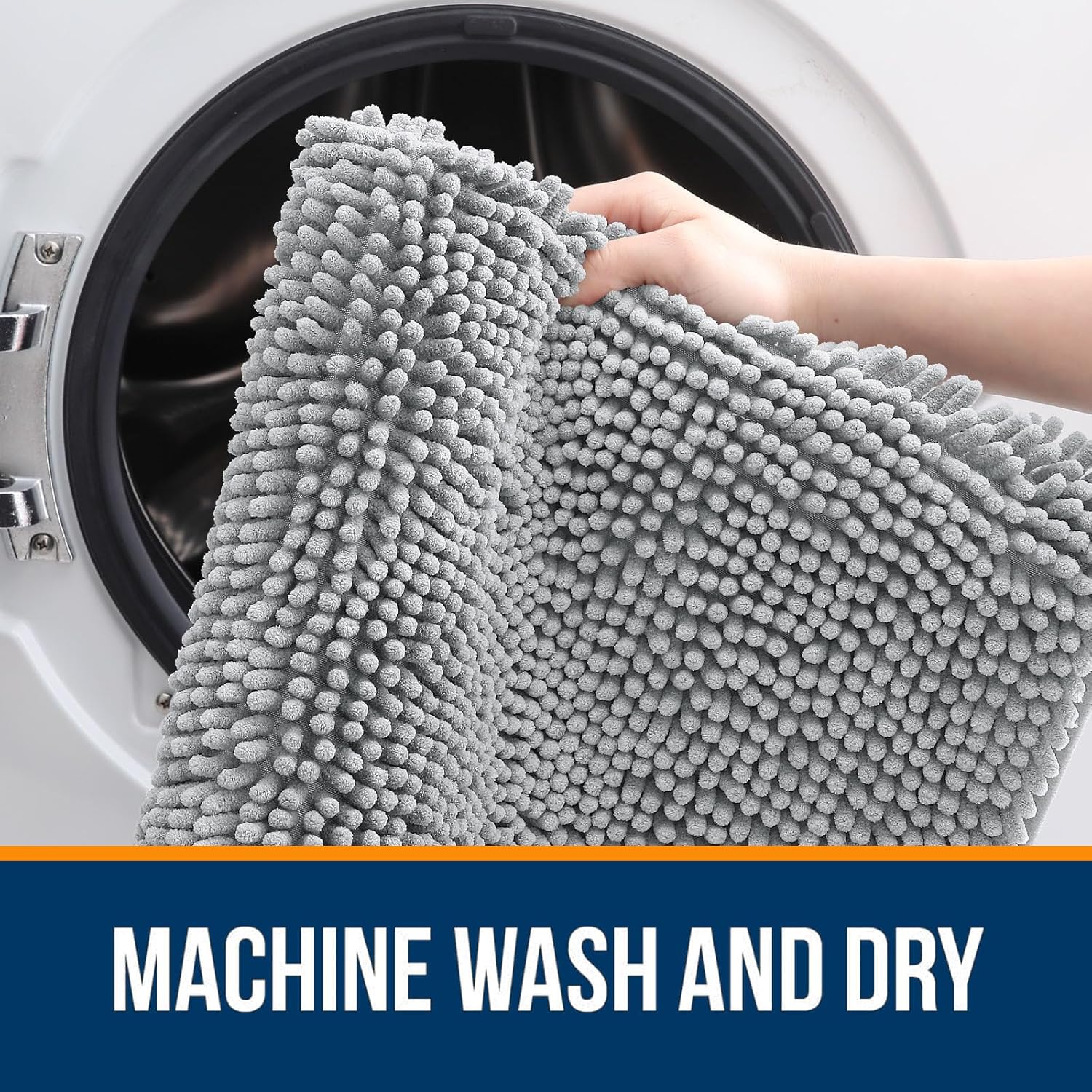 OLANLY Bathroom Runner Rugs - Soft Absorbent Chenille Bath Mats | Quick Dry, Machine Washable, 47x24, Light Grey