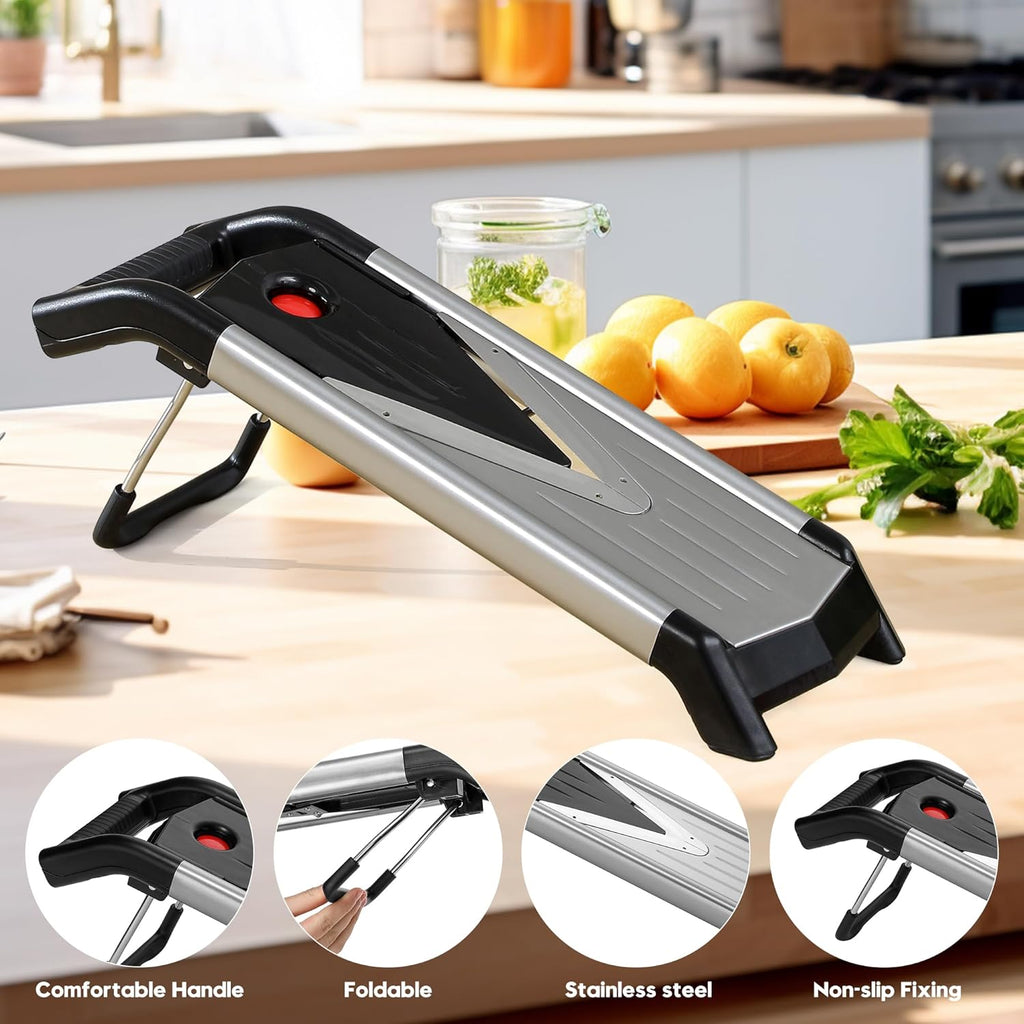 Supernal 5-in-1 Adjustable Mandoline Slicer - Stainless Steel Vegetable Cutter with Cut-Resistant Gloves | Safe & Durable for Potatoes, Tomatoes, Carrots, Onions & More