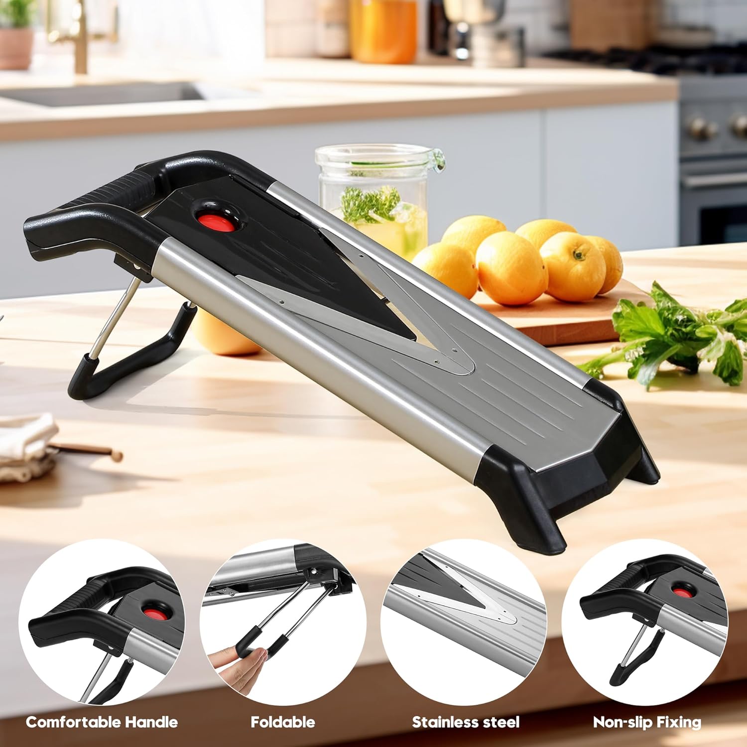 Supernal 5-in-1 Adjustable Mandoline Slicer - Stainless Steel Vegetable Cutter with Cut-Resistant Gloves | Safe & Durable for Potatoes, Tomatoes, Carrots, Onions & More