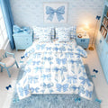 Erosebridal 7 Piece Blue Bowknot Comforter Set with Sheets for Kids Teens Women Cute Ribbon Bow Bed in A Bag Twin,Preppy Trendy Kawaii Coquette Bedding Set Butterfly Knot Bow Tie Bed Set
