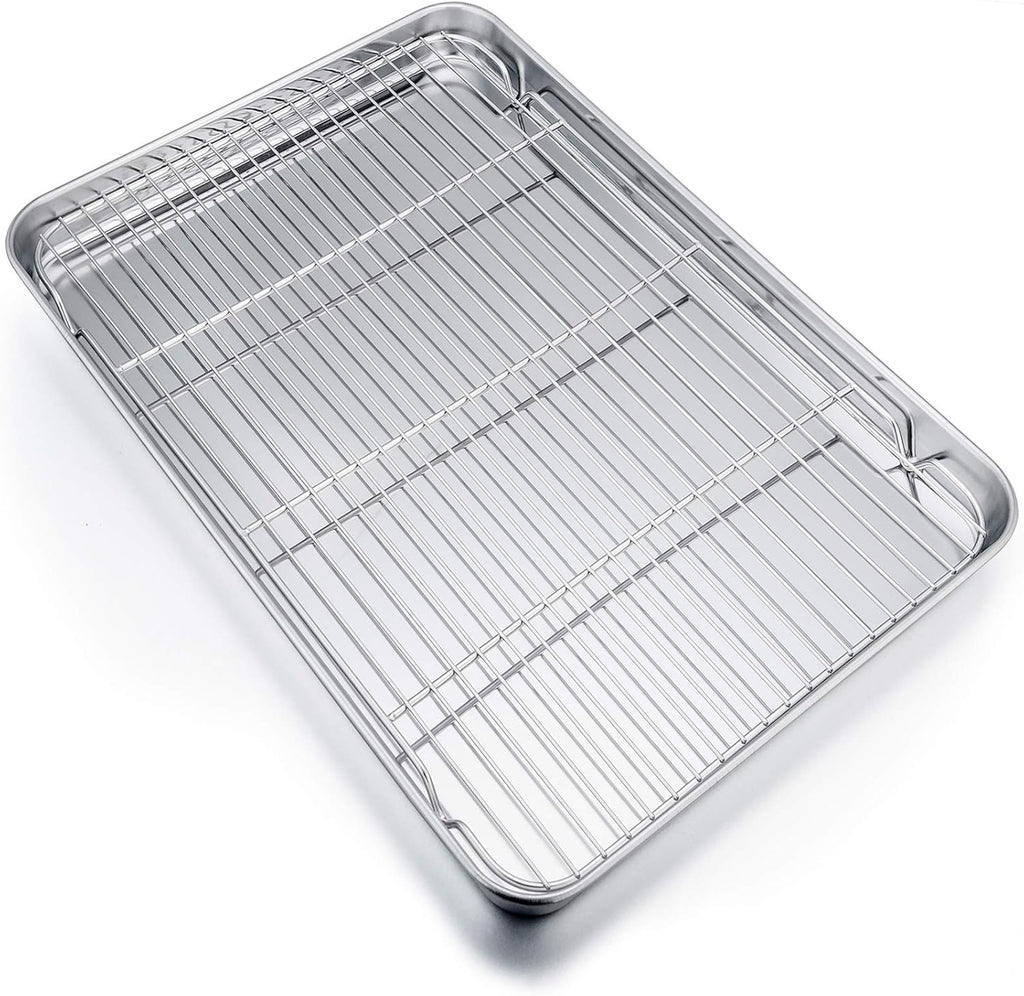 P&P CHEF Baking Sheet Pan Set - 19.6 Inch Stainless Steel Cookie Tray with Cooling Rack, Non-Toxic & Dishwasher Safe