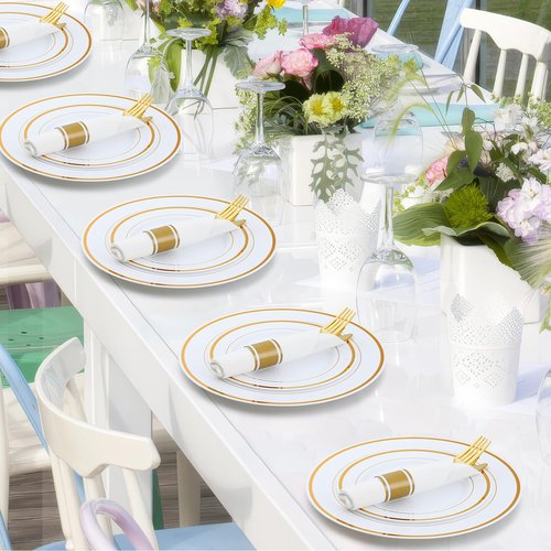 Pre Rolled Gold Plastic Cutlery Set, 120 Pack Wrapped Plastic Silverware Set with Napkins, Forks, Knives, and Spoons, Disposable Heavy Duty Plastics Utensils Set for Party Birthday Weddings Dinner