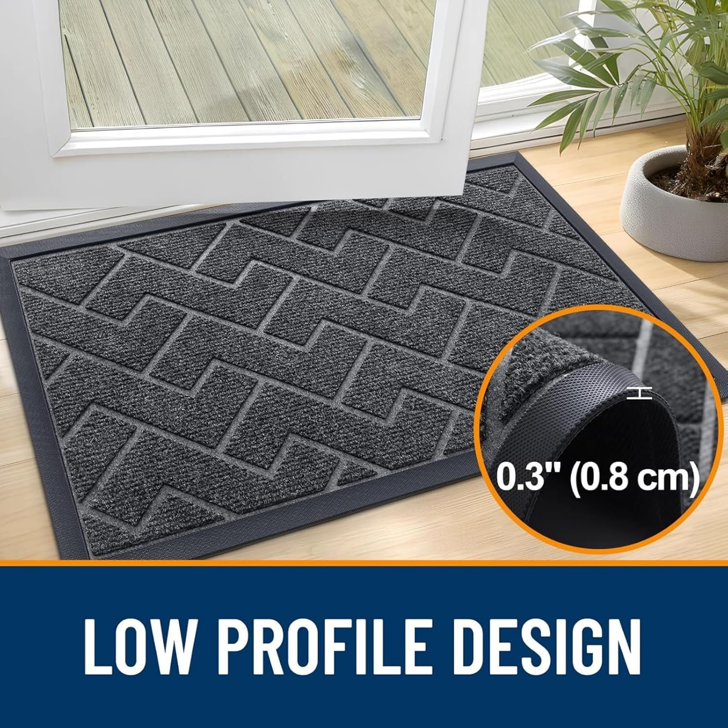 OLANLY Waterproof Front Door Mat - All-Season, Easy Clean Herringbone Design | Grey, 47x17 Inches