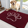 OLANLY Dog Door Mat - Absorbent Non-Slip Mud Mat for Muddy Paws | 36x24 Paw Print Design in Burgundy