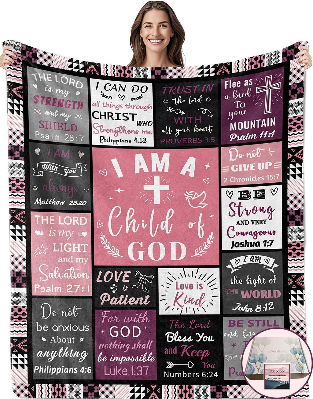 Christian Gifts for Women Blanket, Inspirational Religious Birthday Gifts, Baptism Confirmation Gifts for Girls, I Am a Child of God Blankets, Bible Verse Blanket 60"x50"