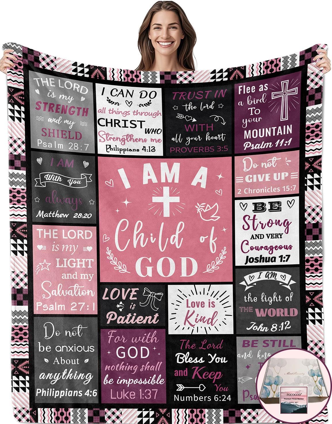 Christian Gifts for Women Blanket, Inspirational Religious Birthday Gifts, Baptism Confirmation Gifts for Girls, I Am a Child of God Blankets, Bible Verse Blanket 60"x50"