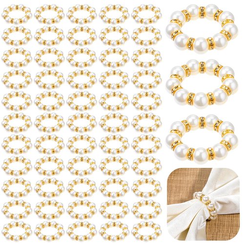 Yuanan 60pcs Gold Napkin Rings Pearl Gold Napkin Ring Disposable Napkin-Ring Imitation Pearl Ring Universal Napkins Holders for Cloth Napkins for Wedding Party Dinner Table Decor and Daily Use