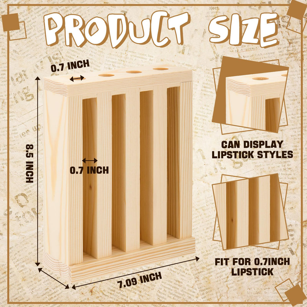 Wonderjune 1 Pcs Wooden Lipsticks Holder 0.7 inch Lip Balm Tube Holder Lip Gloss Organizer Display Wood Lipsticks Tube Tower Organizer for Market Craft Booth Room Display (4 Slot)