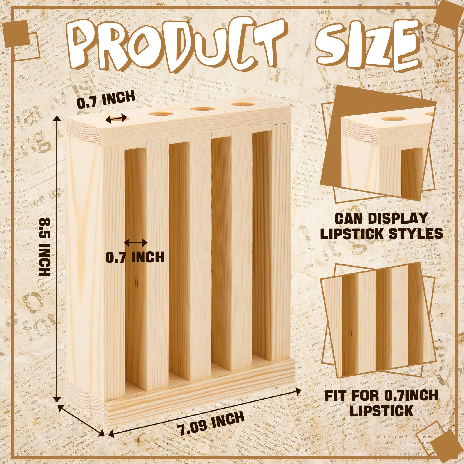 Wonderjune 1 Pcs Wooden Lipsticks Holder 0.7 inch Lip Balm Tube Holder Lip Gloss Organizer Display Wood Lipsticks Tube Tower Organizer for Market Craft Booth Room Display (4 Slot)
