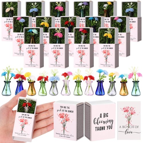 50 Sets Thank You Bulk Gifts for Women Mothers Day Teacher Appreciation Positive Mini Bud Vases with Flowers Office Desk Decor Mini Box Breathing Gifts for Nurse Graduation Office Coworker (Mix Color)