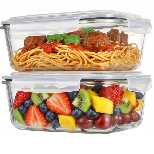2 Pack 63oz Large Glass Storage Containers with Lids Big Airtight Glass Food Storage Containers for Storing food, vegetables or fruits, BPA Free, Freezer Dishwasher Oven Safe (gray)