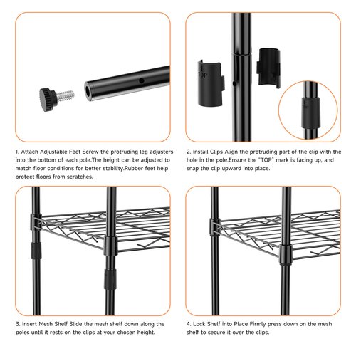 IZEUK 3 Tier Metal Wire Shelving Rack Storage Shelves for Kitchen, Bedroom, Living Room or Laundry Room, Black, 17.7" W x 11.8" D x 28.8" H