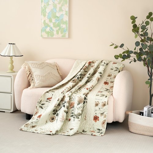 DaDa Bedding Enchanted Meadow Reversible Floral Cozy Lightweight Lap Throw - Perfect for Couch or Bed, Beige Victorian Garden Pallete, All-Season Comfort, Machine Washable, 50x60 Inches