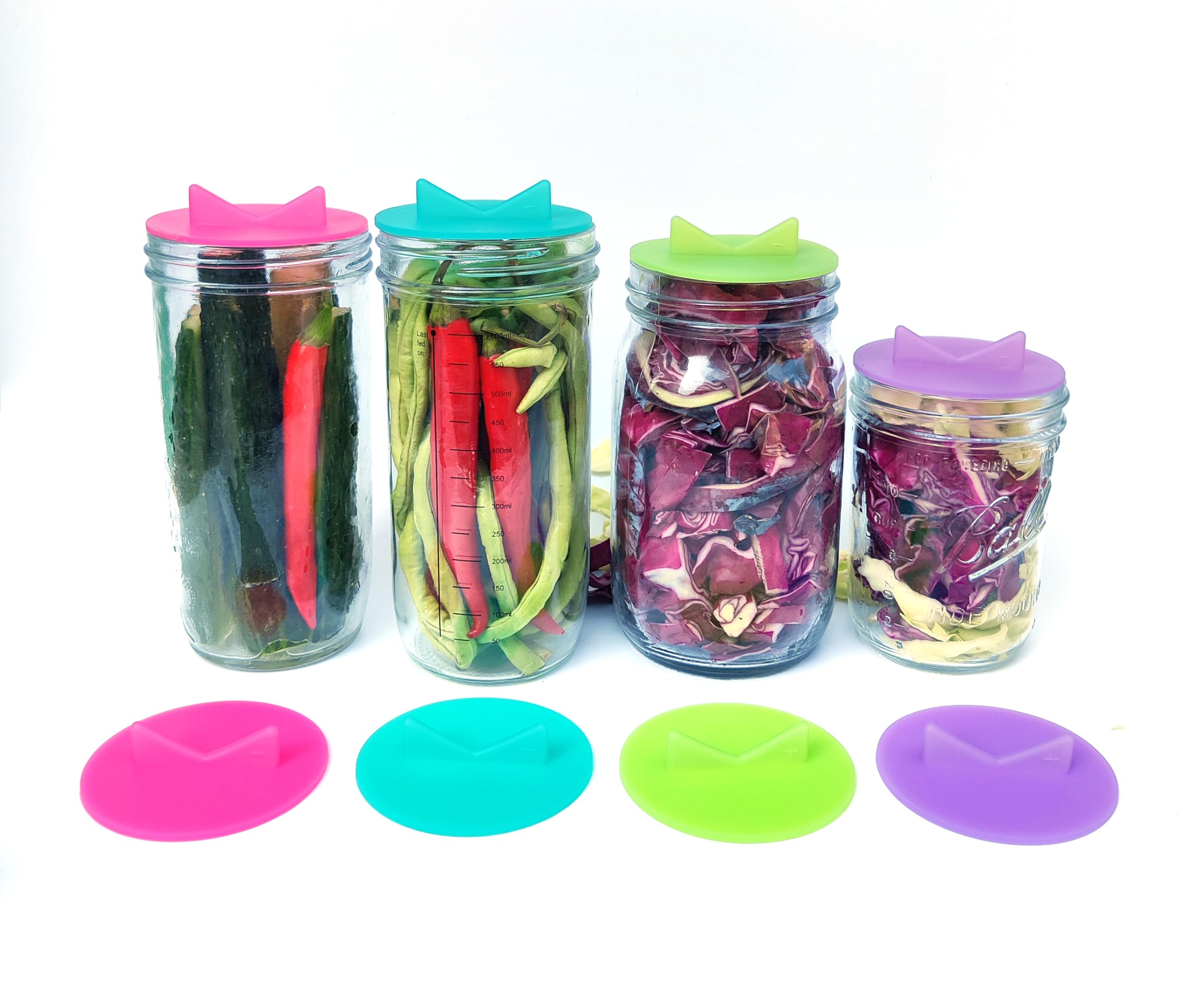 KUNNV Glass Weights Mason Jar Fermentation kit for Wide Mouth Mason Jars Vegetable Sauerkraut Fermenting whit Easy Grip(Jars Not Included) (4 Glass weight)