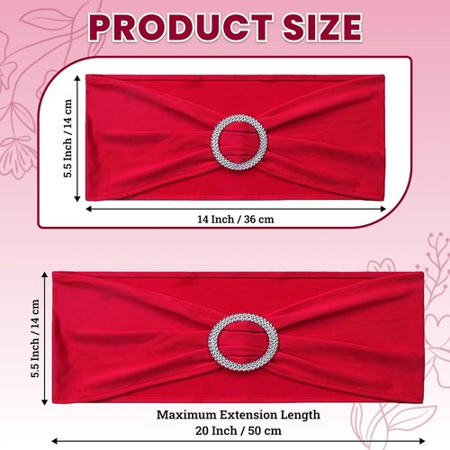 MDS Premium Stretch Spandex Chair Sashes - Pack of 50 Red Bow Covers for Weddings & Events