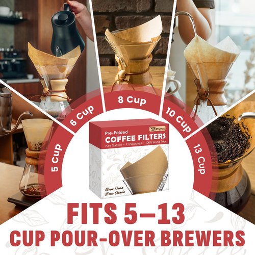Phyyixs Pre-Folded Unbleached Cone Coffee Filters – Premium Thick Paper, Compatible with Chemex Pour-Over Brewers (240 Filters)