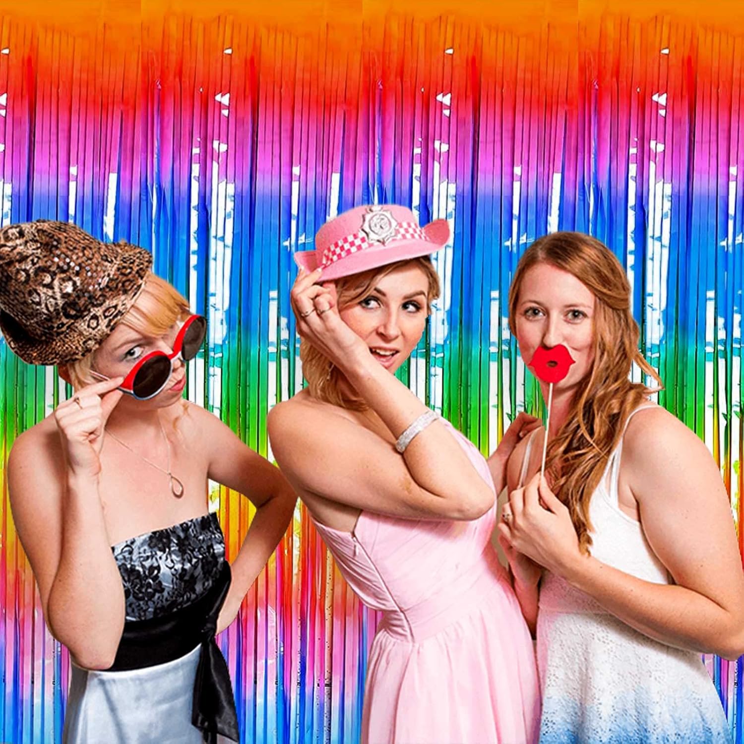 Rainbow Tinsel Foil Fringe Curtain Backdrop by [Brand Name] - 8 Pack Metallic Streamers for Parties | 3.28Ft x 8.2Ft
