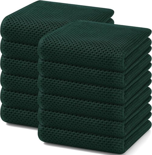 Homaxy 100% Cotton Waffle Weave Kitchen Dish Towels - Ultra Soft & Absorbent | 13 x 28 Inches, 12-Pack in Blackish Green
