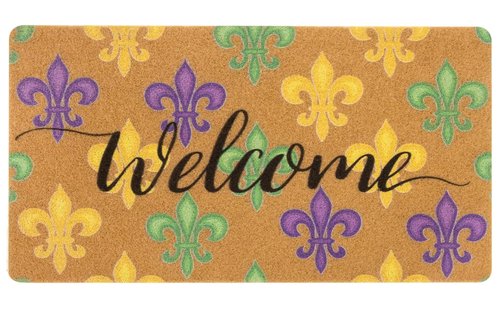 FGSS Mardi-Gras Fleur-De-Lis Welcome-Doormat Outdoor-Entrance - Coir-Non-Slip Indoor Home Decor Front Door Mats Holiday Carnival