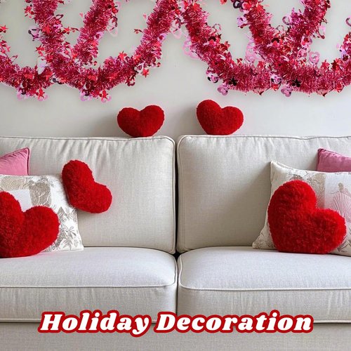 40Ft Tinsel Garland Red Pink Heart Garland Metallic Twist Shiny Hanging Decoration for Wedding Anniversary Birthday Indoor Outdoor Party Supplies
