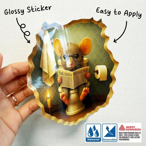 GRITKULTURE Removable Mouse Sitting on Toilet in Mouse Hole Decal Sticker 5.1inch 2 Pack. Mouse Hole in The Wall Sticker with 3D Effect. Wall Decoration, Funny Gift, Potty Training, Prank (#1)