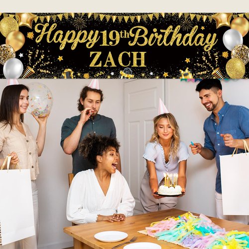 Personalized Birthday Banner for Party, with Name & Ages Option-Custom DIY Alphabet & Numbers Stickers Birthday Party Backdrop Indoor/Outdoor Celebrations (Black Gold)