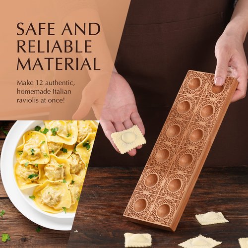 Hand-carved Ravioli Mold Wooden Ravioli Maker Mould Ravioli Tray Haoideo Handmade Wood Ravioli board Pasta Pierogi Press Tools Dumplings Mold Potsticker Meat Pie Pelmeni Maker