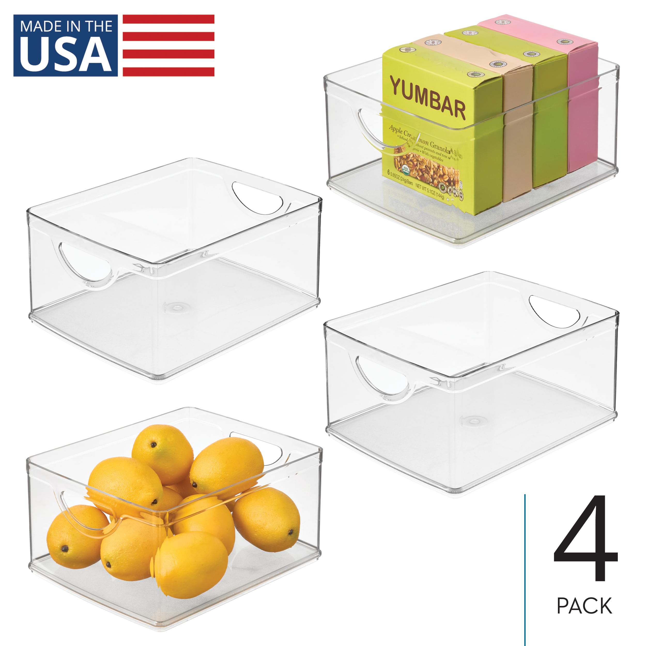 iDesign Plastic Stackable Kitchen Cabinet Storage Bin, Clear, 4-Pack