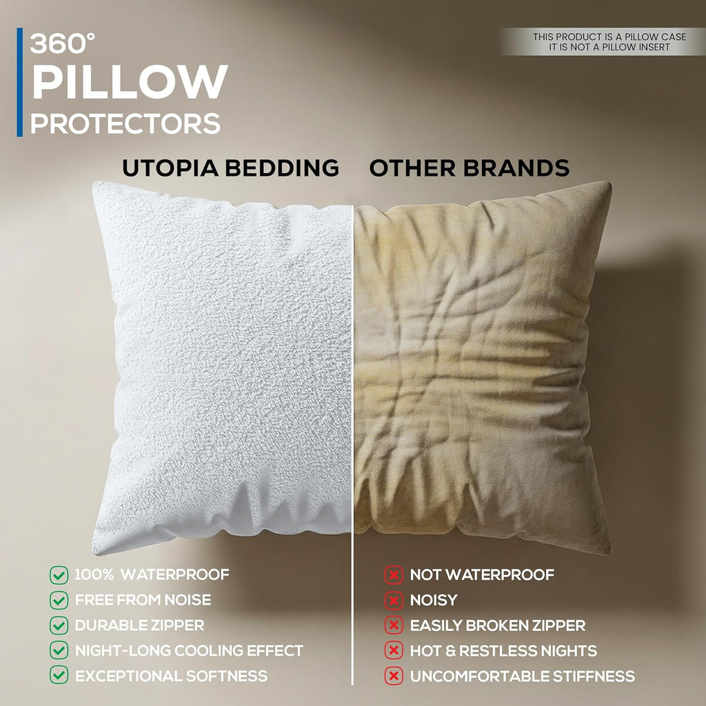 Utopia Bedding Waterproof Pillow Protectors - Set of 4 Queen Size, Zipper Closure, Bed Bug & Dust Mite Proof