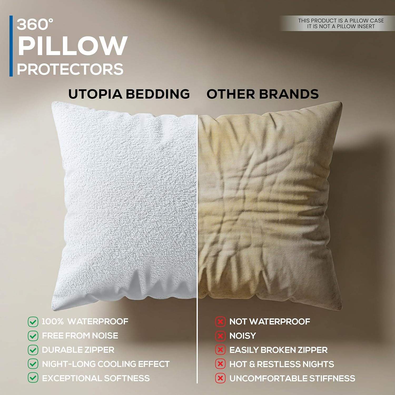 Utopia Bedding Waterproof Pillow Protectors - Set of 4 Queen Size, Zipper Closure, Bed Bug & Dust Mite Proof