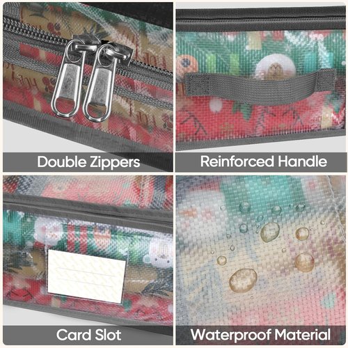 BALEINE Durable Christmas Wrapping Paper Storage Bag - 40" with Flexible Partitions & Pockets