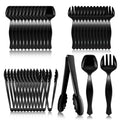 Mwellewm 36Pcs Plastic Serving Utensils Set 9'' Large Disposable Serving Spoons Forks Tongs for Serving Food Heavy Duty Black Large Party Utensils Supplies for Buffet Restaurant Dinner Salad Soup