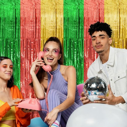 Hawaii Backdrop Party Decorations - 2 Pack Tinsel Curtain for Vibrant Summer Events | Photo Booth Decor