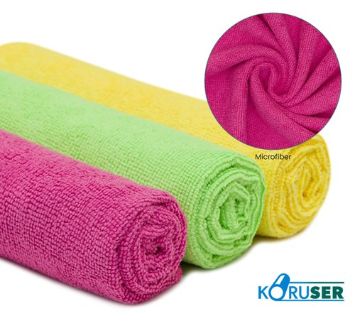 KORUSER Microfiber Cleaning Cloths - Reusable and Washable - Multi Purpose Indoor/Outdoor Cleaning/Dusting/Polishing on Kitchen/Bathroom/Auto Surfaces (12 Pack/High Grammage)