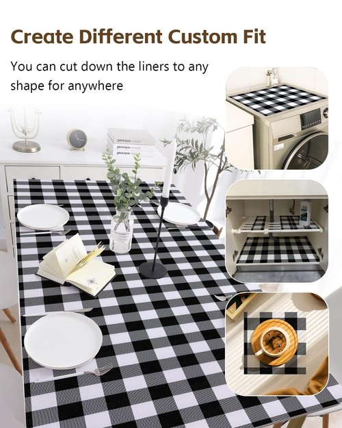Shelf Drawer Liner for Kitchen Cabinets Non-Adhesive, 23.6IN x 20FT Non-Slip Strong Grip Thickened Cabinet Liners for Shelves, Dresser, Cupboard, Pantry, Bathroom Drawers, Classic Black Gingham