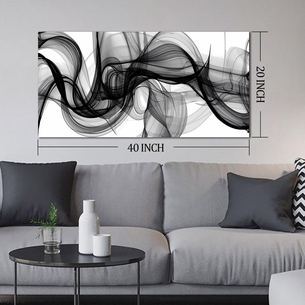 ENTANUB Abstract Wall Art for Bedroom, Black and White Canvas Wall Decor for Living Room, Smoke Picture Print, Size 40 x 20 Inches