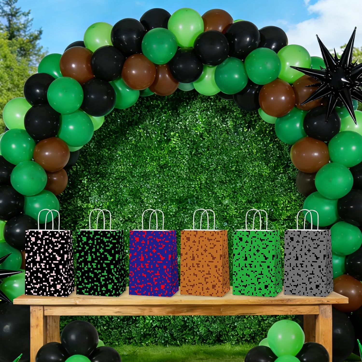Skiennix Pixelated Party Favor Bags - 12 PCS Video Game Themed Treat Bags for Boys & Girls | Birthday & Baby Shower Decor