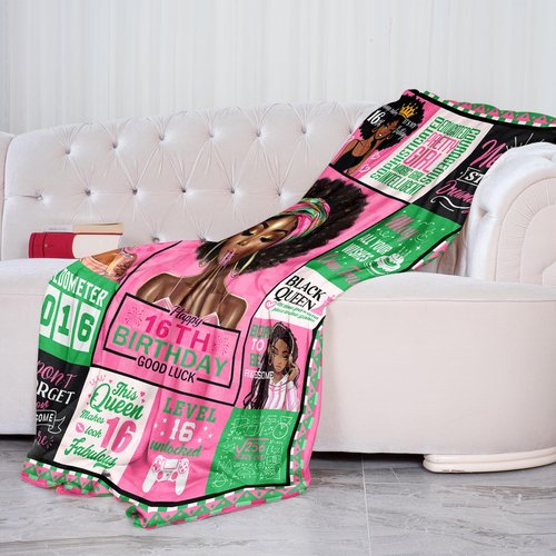 African American Sweet 16 Gifts for Girls, 16th Birthday Gifts for Black Girls, 16 Year Old Girl Birthday Gift Ideas, 16th Bday Decorations, Bday Presents for 16 Year Old Blanket 50"X60"