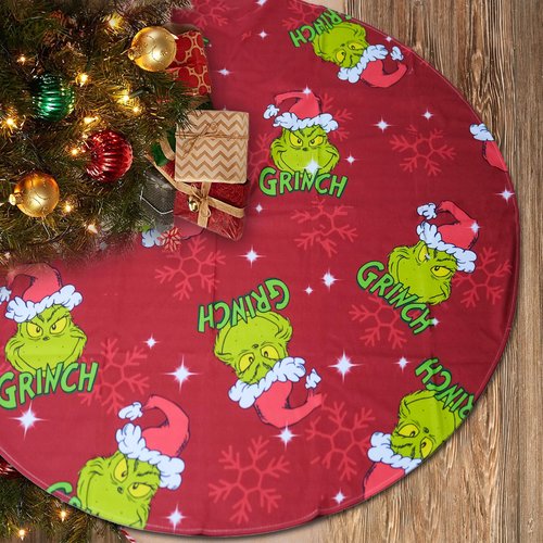 Christmas Tree Skirt 48 Inch,Large Red & Green Merry Christmas Tree Skirt Collar,Soft Farmhouse Xmas Holiday Decoration