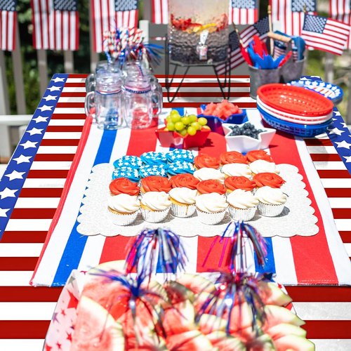 American Flag Tablecloths - 3 Pack of 54x108 Inch Disposable Covers for Patriotic Celebrations