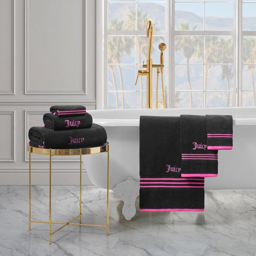Juicy Couture Black/Hot Pink Border Bath Towels 6-Piece 100% Cotton Bath Towel Set