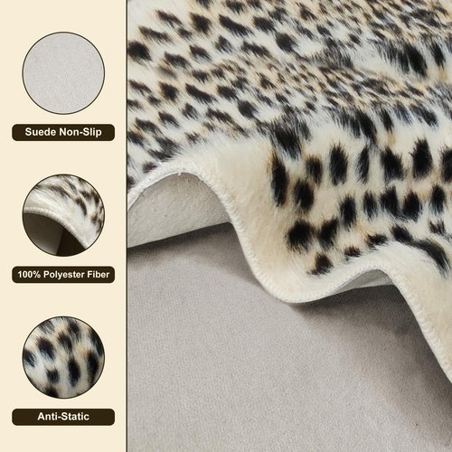 Cheetah Print Rug Leopard Carpet: Small Faux Cowhide Skin Fur Area Rug Animal Printed Hide Mat for Living Room Kitchen 3.3 x 3.1ft