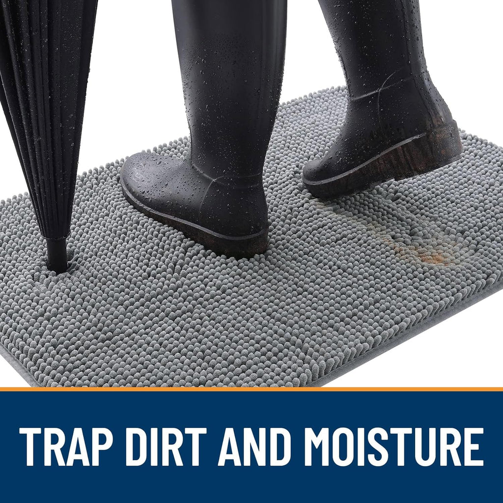 OLANLY Dog Door Mat - Absorbent Non-Slip Mud Mat for Dogs | Quick Dry Chenille, 35x24, Grey