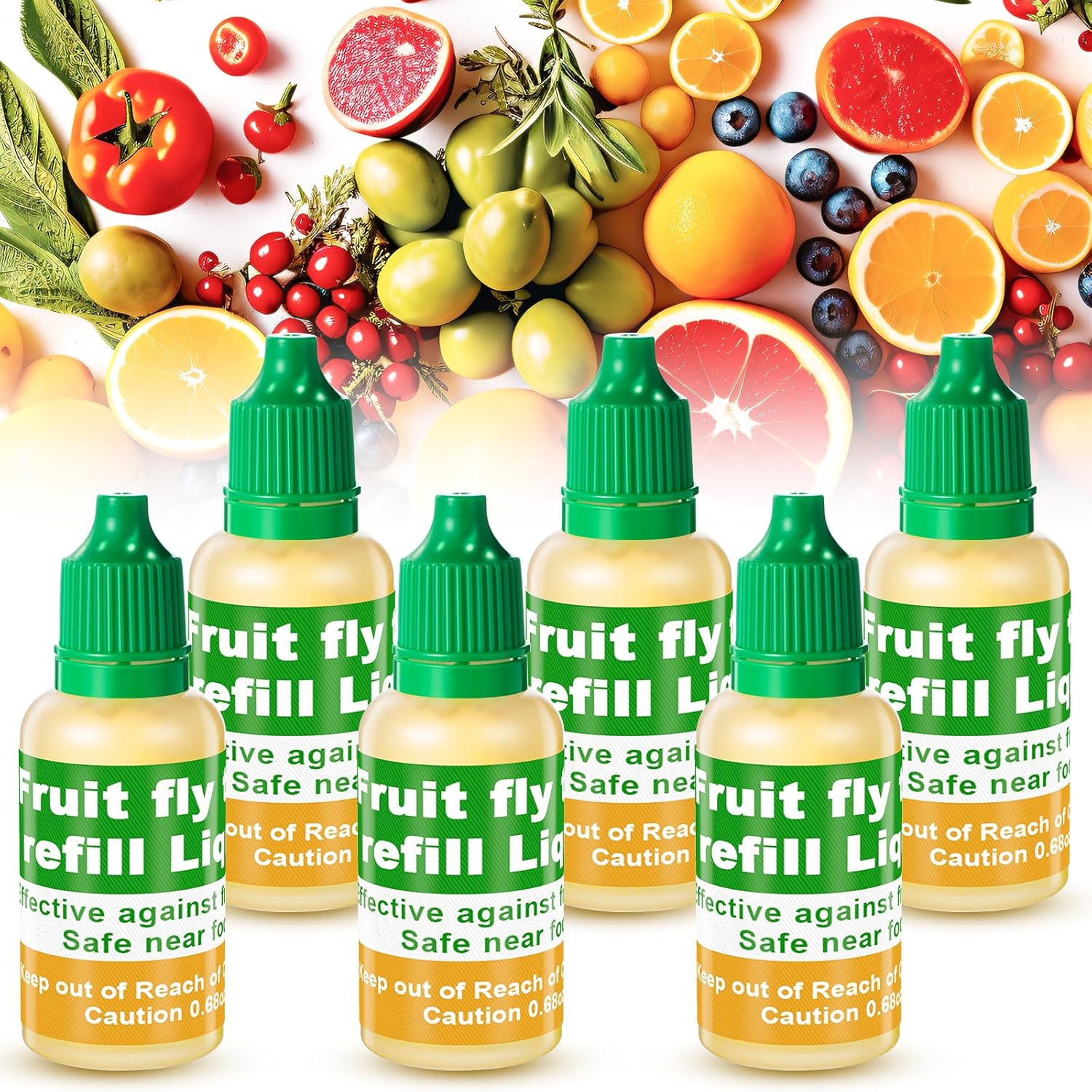 Qualirey Fruit Fly Trap Refill Liquid - Non-Toxic 0.68oz Bottles for Safe Indoor Use | 6 Pack