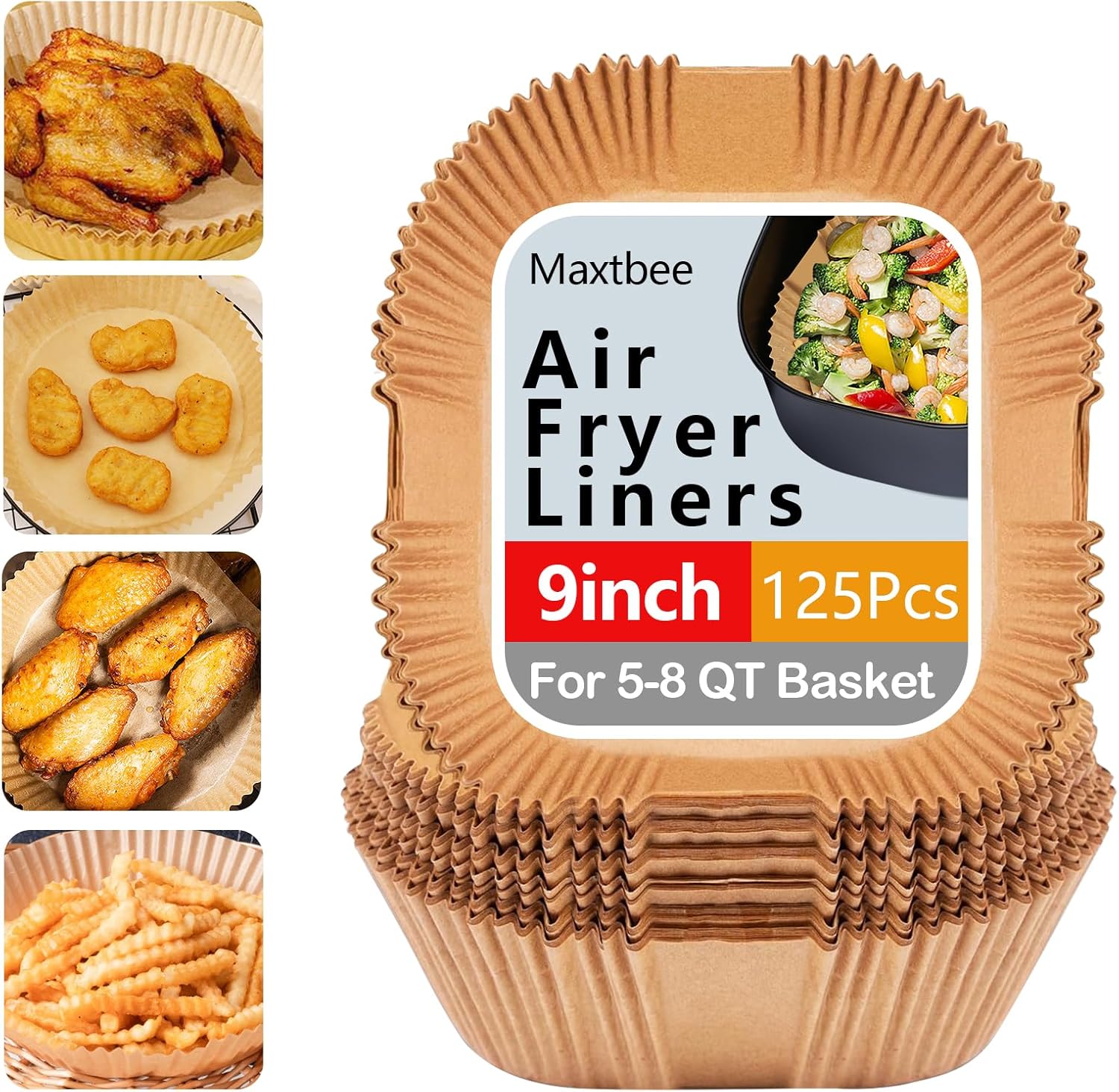 Skiennix 9-Inch Air Fryer Liners - 125PCS Non-Stick, Oil-Proof & High-Temperature Resistant Baking Paper