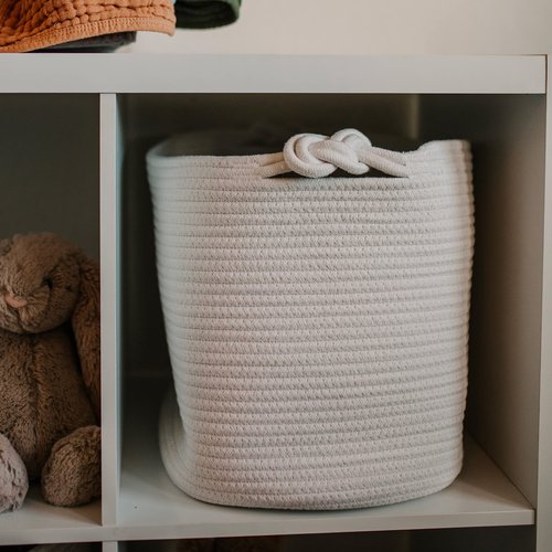 Parker Baby Rope Storage Cubes - 11 Inch Nursery Cubby Organizer, Closet Organizer, Toy Bin - White
