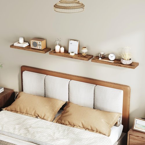 RALGEND Floating Shelves for Wall, 1.5" Thick Wall Shelf Set of 3 with Invisible Brackets, 23.6L x 7.9W Hanging Shelves Farmhouse Home Decor for Bathroom, Living Room, Bedroom, Rustic Brown 6301BJP3BF