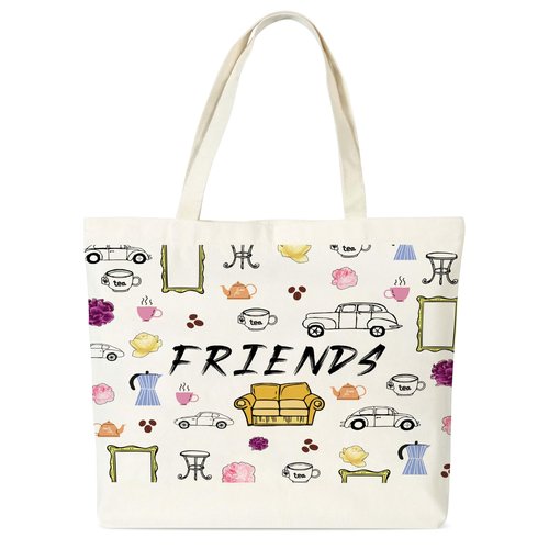 seclate Friends Canvas Tote Bag, TV Show Gifts Tote Bags for Women, Friendship Gifts for Besties, Reusable Cloth Cotton Bags for Travel Shopping Beach - O01