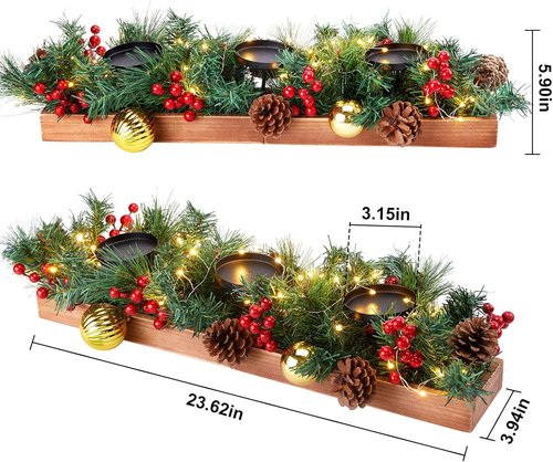 Brightown Foldable Wooden Box - Includes Fairy Lights, Pine Cones & Ornaments | 23.6" for Christmas Decor