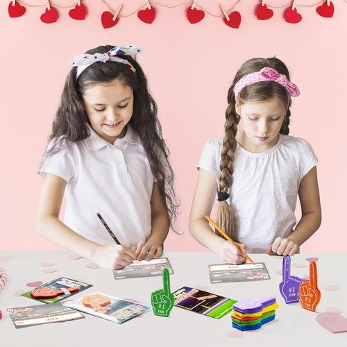 JOYIN 28 Pcs Valentines Day Foam Fingers with Cards for Kids, Valentine’s Greeting Cards, Classroom Exchange Gift for Kids, Holiday Reward Prizes and Party Favor